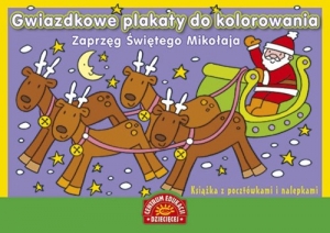 Gwiazdkowe plakaty do kolorowania Zaprzęg Świętego Mikołaja Książka z pocztówkami i nalepkami